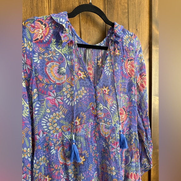 Anthropologie The Marais Shear Chiffon Maxi Dress Blue Motif Small - Picture 3 of 3